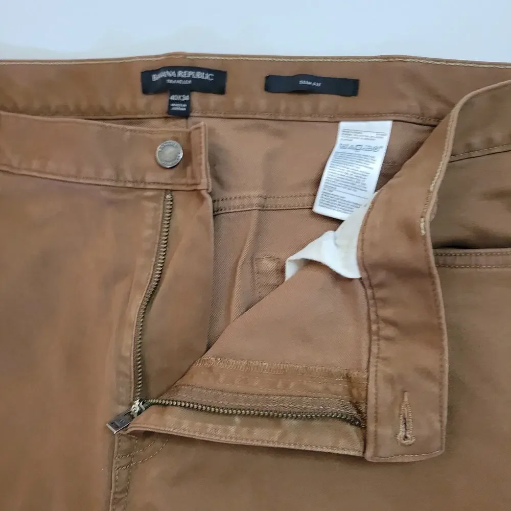Banana Republic Slim Traveler Pant Twill Global Mens 40 Bronze Brown 34